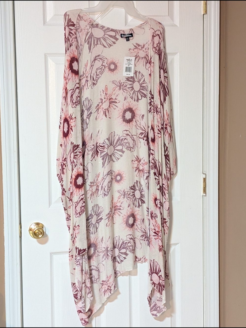 Floral Duster Cardigan in Cream and Mauve